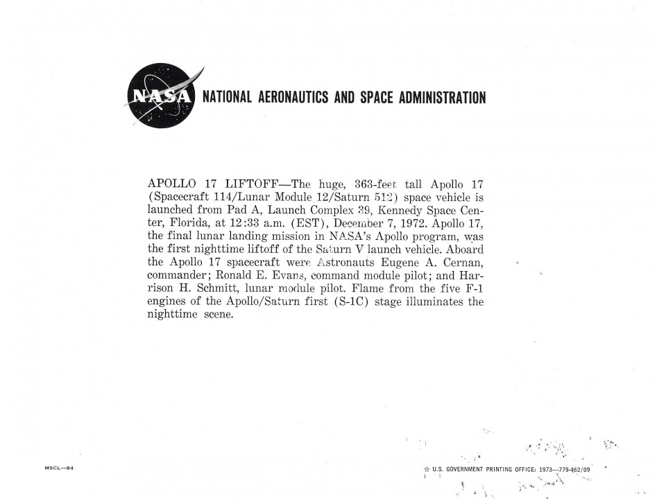Ron Evans Signed Apollo 17 Launch 8x10 NASA Lithograph