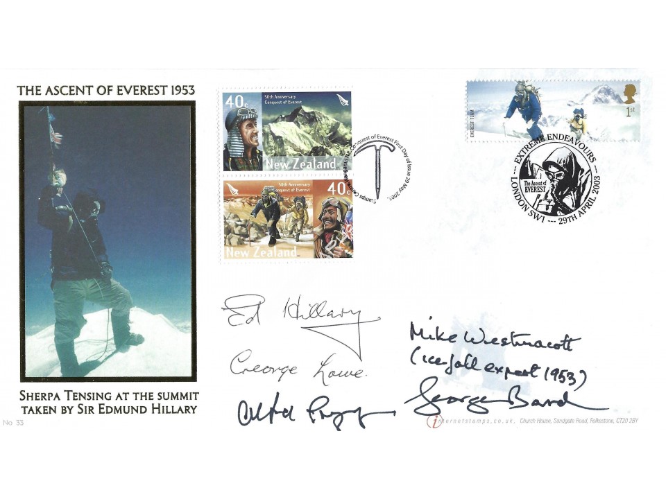 Edmund Hillary + 4 Signed Mount Everest Postal Cover