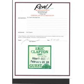 Eric Clapton authentic genuine signed autograph guest pass. COA UACC Eric Clapton authentic genuine signed autograph guest pass. COA UACC