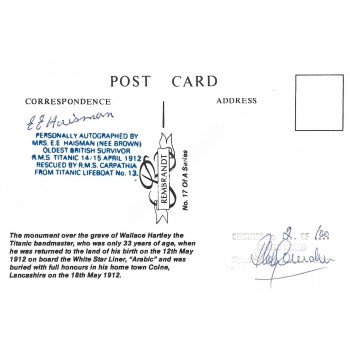 Edith Haisman Titanic Survivor Signed Memorial Postcard