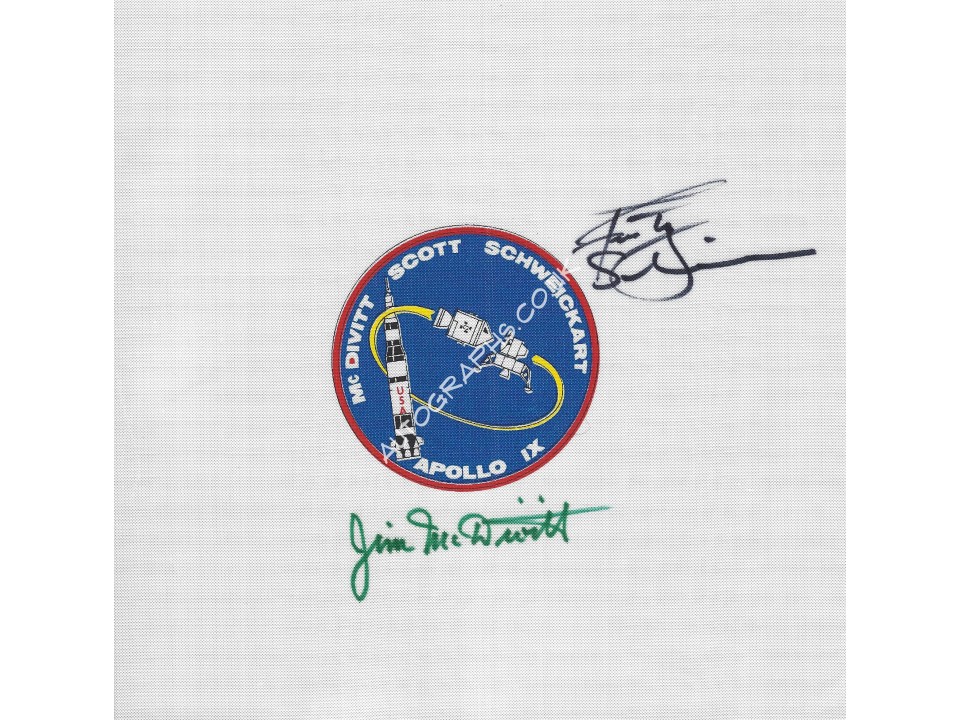 Jim McDivitt & Rusty Schweickart Signed Apollo 9 Beta Cloth Jim McDivitt & Rusty Schweickart Signed Apollo 9 Beta Cloth