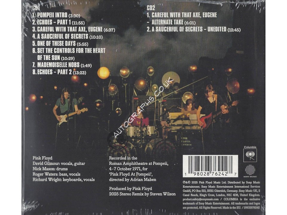 Nick Mason Pink Floyd Signed Art Card For Live At Pompeii 1971 CD Nick Mason Pink Floyd Signed Art Card For Live At Pompeii 1971 CD