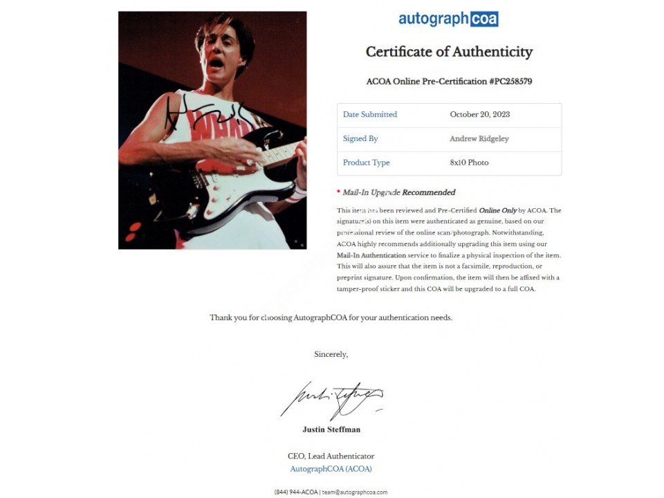 Andrew Ridgeley Signed Photograph