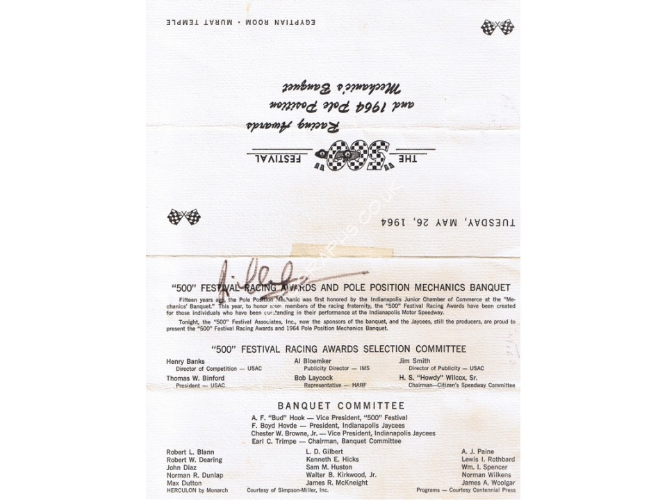 Jim Clark Signed Invitation Jim Clark Signed Invitation