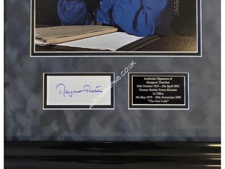 Margaret Thatcher PM large signed genuine signature autograph display. COA UACC