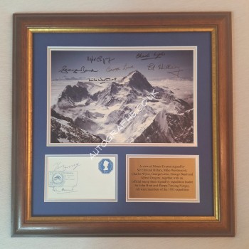 EDMUND HILLARY MULTI SIGNED MOUNT EVEREST DISPLAY WITH TENZING