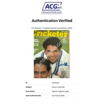 Sachin Tendulkar Signed Magazine Cover Sachin Tendulkar Signed Magazine Cover