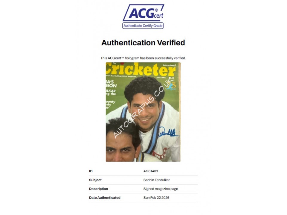 Sachin Tendulkar Signed Magazine Cover Sachin Tendulkar Signed Magazine Cover
