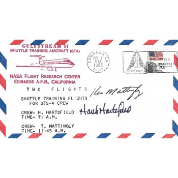 Ken Mattingly and Hank Hartsfield Signed STS 4 Space Shuttle Postal Cover Apollo 16.