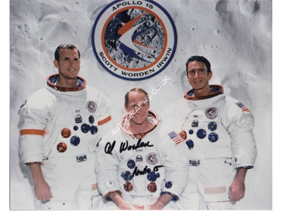 Apollo 15 WSS crew photo signed by Worden authentic genuine signature.. COA UACC