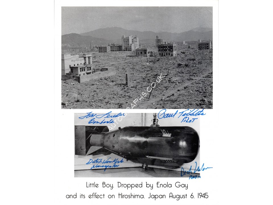 WW2 Hiroshima Tibbets Van Kirk etc authentic signed autograph image. COA UACC