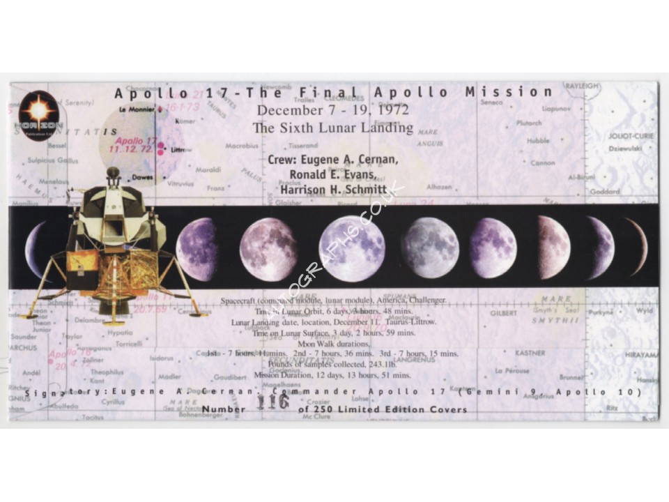 Apollo 17 Gene Cernan signed authentic signature autograph FDC. COA UACC