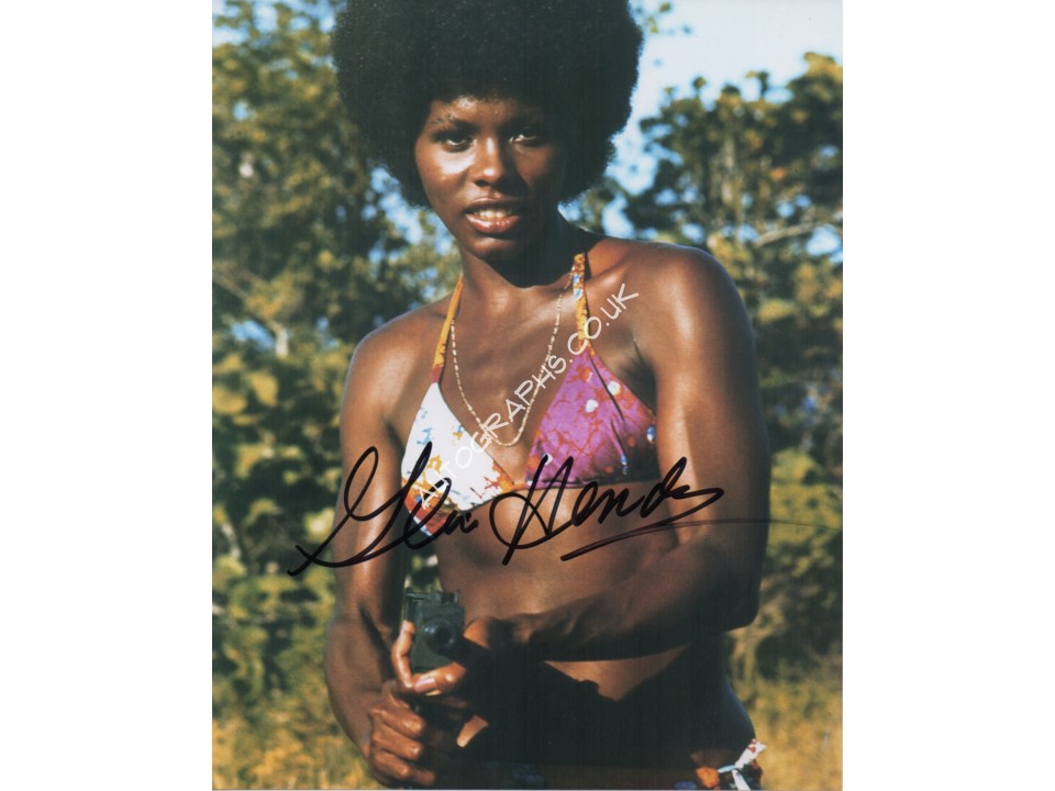 James Bond Gloria Hendry genuine signed authentic signature photo. COA UACC James Bond Gloria Hendry genuine signed authentic signature photo. COA UACC