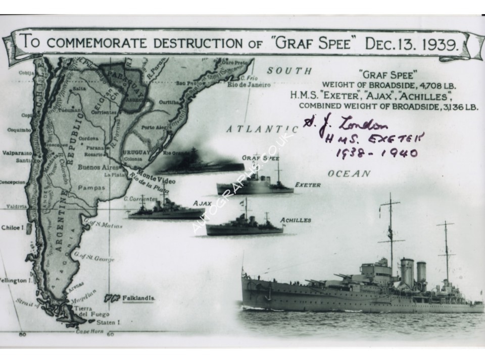 WW2 Jack London Graf Spee Exeter genuine signed autograph photo 4. COA UACC