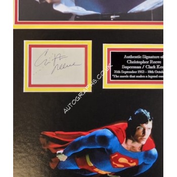 Christopher Reeve Superman signed authentic autograph photo framed display. COA UACC Christopher Reeve Superman signed authentic autograph photo framed display. COA UACC