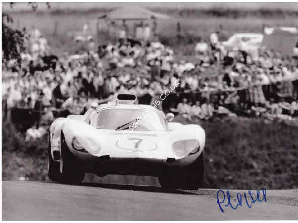 Phil Hill Chaparral Can-Am signed authentic autograph photo. COA UACC