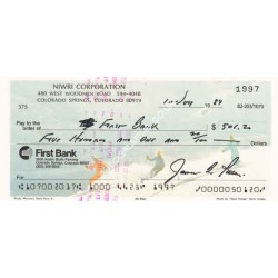 Apollo James 'Jim' B Irwin authentic genuine signed autograph cheque. COA UACC