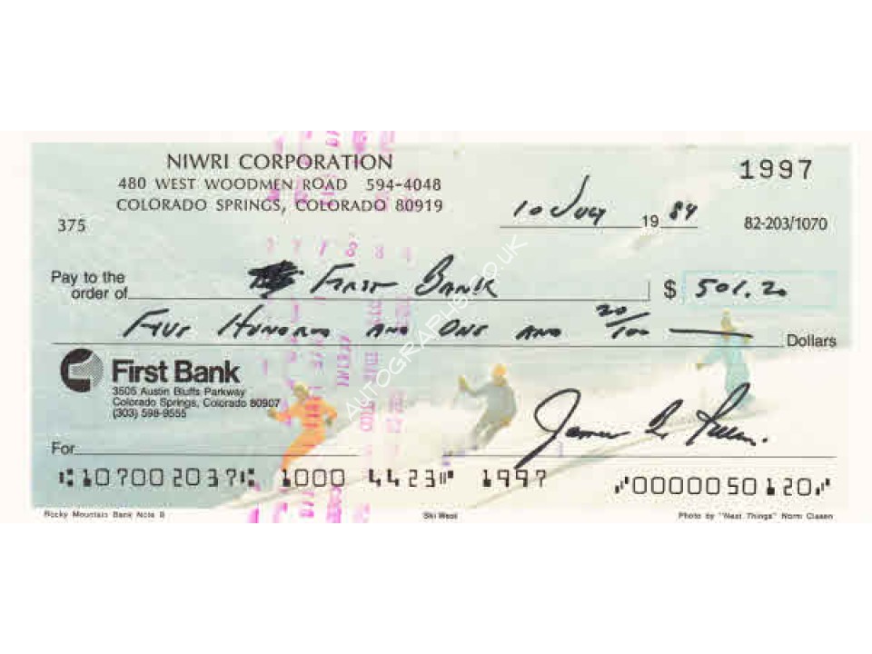 Apollo James 'Jim' B Irwin authentic genuine signed autograph cheque. COA UACC