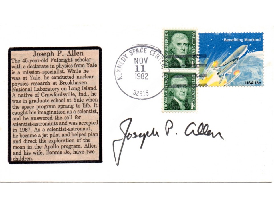 Joseph P Allen NASA astronaut space genuine authentic autograph signed FDC.. COA UACC