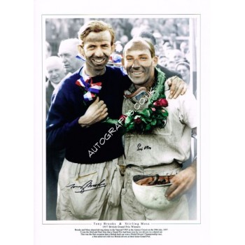 Stirling Moss Tony Brooks F1 Vanwall genuine authentic autograph signed photo. COA UACC