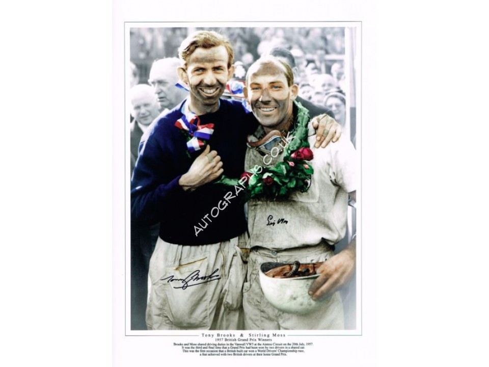 Stirling Moss Tony Brooks F1 Vanwall genuine authentic autograph signed photo. COA UACC